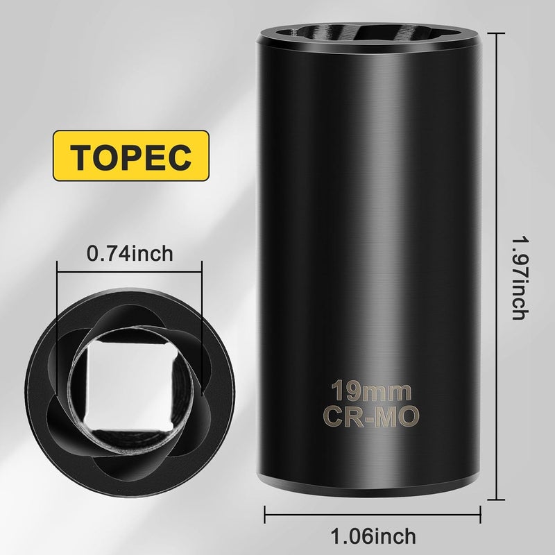 Topec 19mm Lug Nut Remover, Wheel Lock Removal Kit for Stripped Bolt & Rounded Nut, 1/2" Drive - Image 1